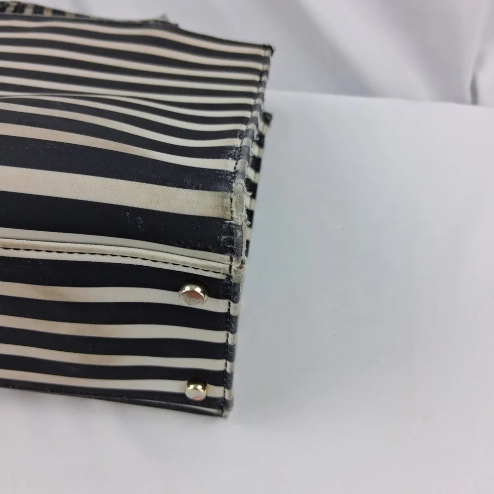 Kate Spade New York Black Cream Striped Satchel Crossbody Bag R00675